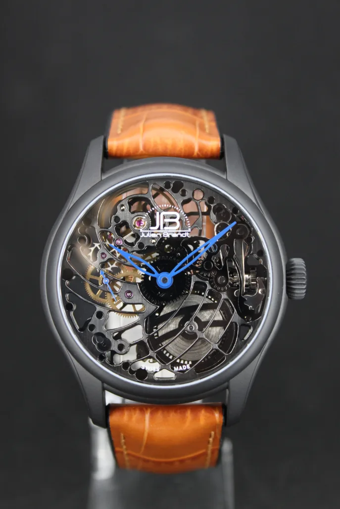 Série 5 Céramique Aiguilles Bleues, montre squelette suisse Julien Brandt