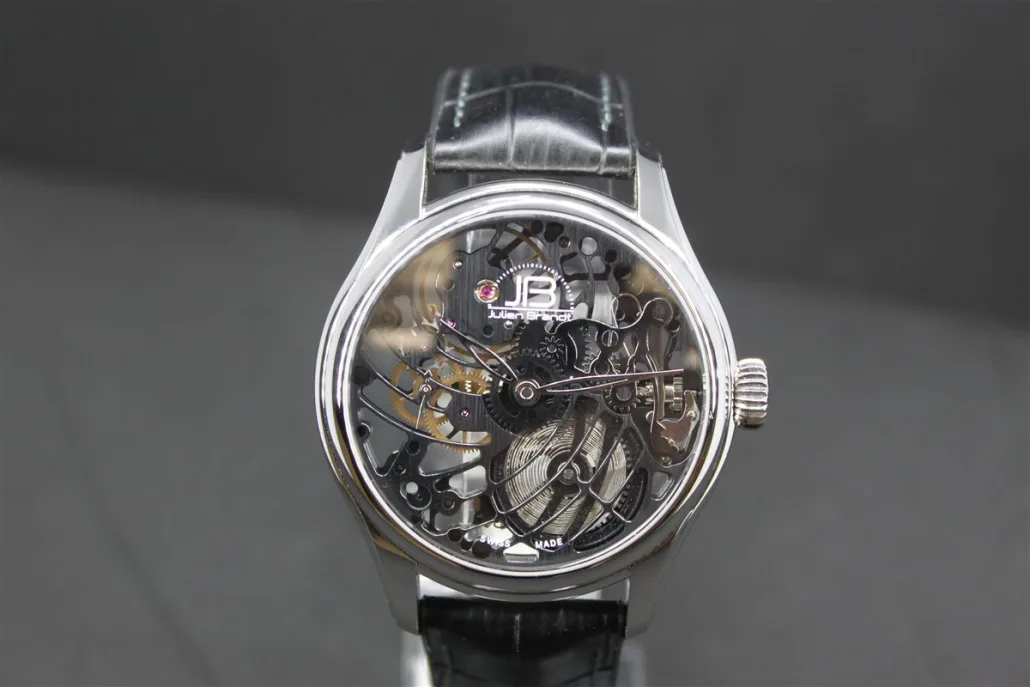 Montre squelette Julien Brandt, mouvement suisse apparent